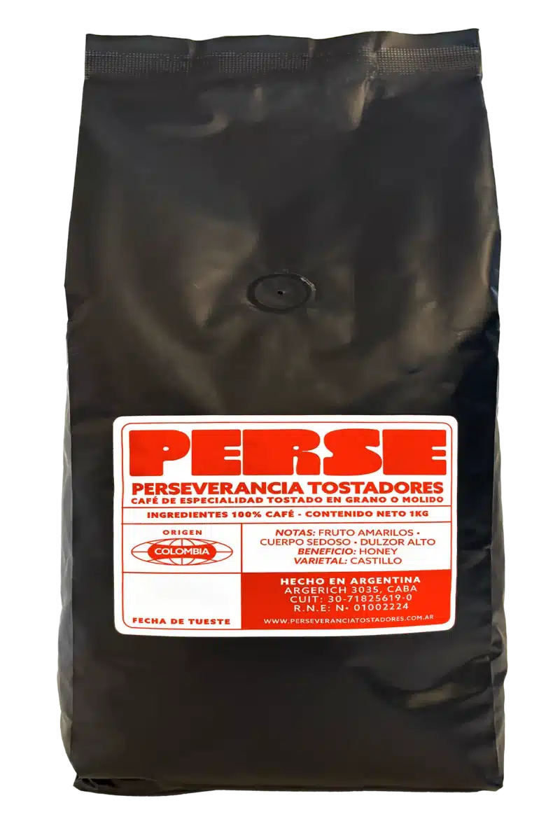 Paquete de café de especialidad Colombia 1kg Perseverancia Tostadores para mayoristas, con notas de frutos amarillos, cuerpo sedoso y dulzor alto.