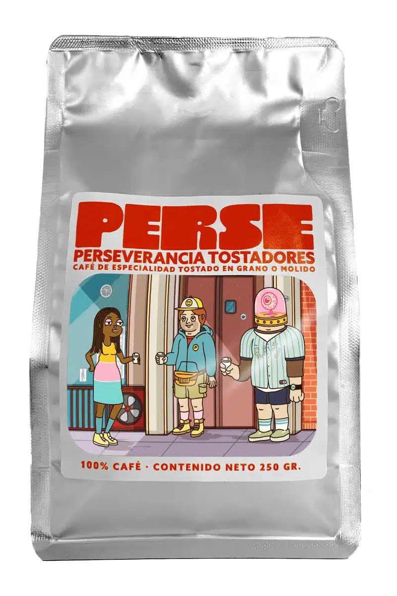 Paquete de café de especialidad Honduras Perseverancia Tostadores, disponible en grano entero o molido.